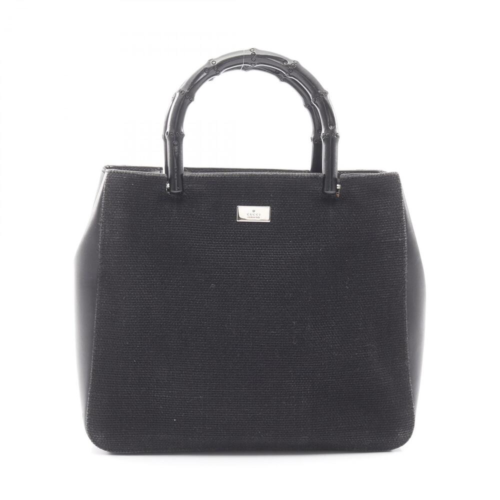 Gucci Bamboo Handbag Canvas Leather Black